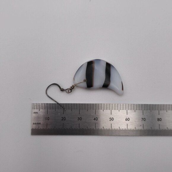 Sterling Silver Zebra Glass Rustic Handmade Earrings B448 - Picture 4 of 5